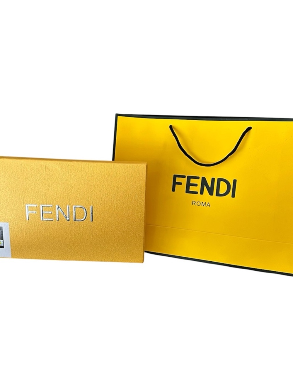 Authentic Fendi Yellow Textured Scarf Box with Silver Lettering, Empty box, Used